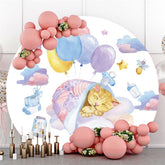 Schlafen Gelb Katze Mit Luftballons Raum Runden Hintergrund